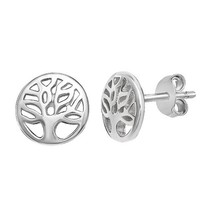 14K Bañado en Oro Blanco Plata de Ley Family Tree Tuerca Pendientes Para Mujer - $41.57