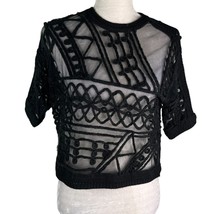 Topshop Crop Top Black 4 Crochet Sheer New - $29.69