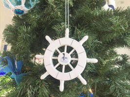 [Pack Of 2] White Decorative Ship Wheel With Sailboat Christmas Tree Ornament 6&quot; - £38.41 GBP