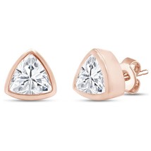 2.20CT Trillion Moissanite Solitaire Stud Earrings 14K Rose Gold Plated Silver - £107.11 GBP