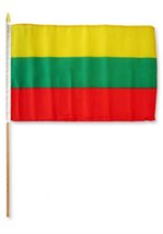 AES 12x18 12&quot;x18&quot; Wholesale Lot of 3 Lithuania Stick Flag Wood Staff Vivid Color - $13.88