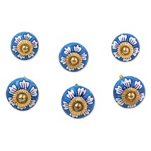 NOVICA Blue White Ceramic Metal Floral Decorative Cabinet Knobs &#39;Blue Fl... - £46.32 GBP