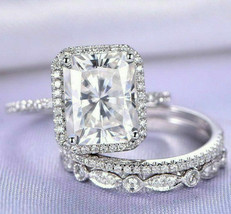 3.75Ct Radiant Simulated Diamond Wedding Ring Trio Set 14K White Gold Size 9.5 - £253.33 GBP