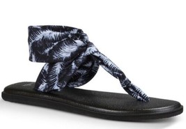 Sanuk Yoga Mat Hazy Palm Leaf Black White Sling-back Thong Sandals Womens Size 8 - £11.12 GBP