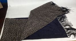Reversible Leopard Print Scarf With Black Fringe - 50”L - $16.83