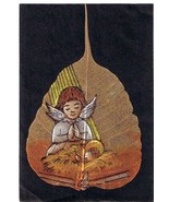 Art Painted On A Leaf Angel Baby In Straw 4.5&quot; x 6.5&quot; - $6.16