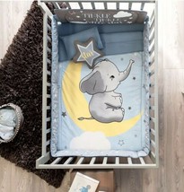 Moon Star Elephant Baby Boys Crib Bedding Set Nursery 4 Pcs For Baby Shower Gift - £77.39 GBP