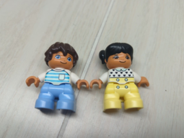Lego Duplo Figures Amusement Park yellow girl black hair blue striped sh... - £7.77 GBP