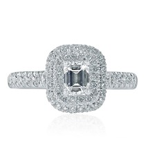 Classic 1.09 CT Emerald Cut Diamond Engagement Ring 18k White Gold Double Halo - £1,767.33 GBP