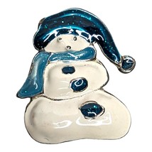 Vintage Enamel Brooch Pin Snowman with Blue Hat Scarf &amp; Buttons Christmas - £5.09 GBP