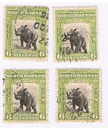 Stamps North Borneo 1918 6c Elephant Black On Green Lot of 4 - $2.78