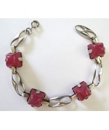 Antique Art Deco Sterling Silver Pink Gumdrop Dome Glass Stone Bracelet ... - €85,28 EUR