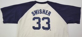 V) Majestic Nick Swisher Yankees Baseball White Blue T-Shirt Large - £11.86 GBP