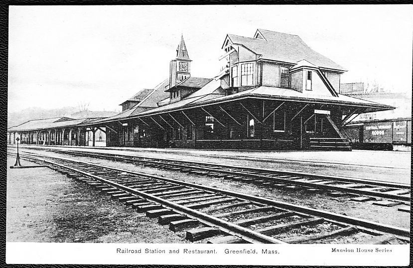 Primary image for Greenfield, MA B&W Und/B Postcard - Railroad Train Station & Restaurant