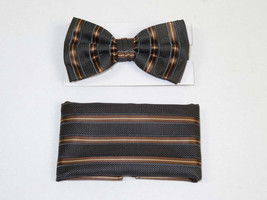 Men Bow Tie Hankie J.Valintin For Formal or Business #BT22 Gray Brown St... - £15.61 GBP