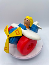 Vintage Fisher Price Airplane Pull Toy 1980 Air Plane &amp; Pilot Spinning Propeller - $7.59