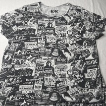 AC DC Shirt Women’s Sz 4 Black White All Over Print Short Sleeve Chest 25” - £14.05 GBP