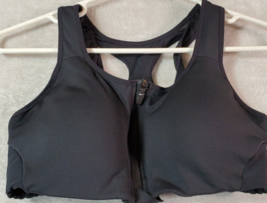 Nike Sports Bra Women Small Black Polyester Wide Straps Crossback Zip Front Logo - £9.86 GBP