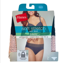 Hanes 2 Pack Soft Stretch Bikini Lace Trim Panties Plus Sz 2XL (9) Smoot... - $13.99