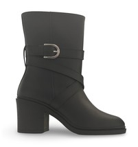 Women vegan mid-calf boots black microfiber heels adjustable strap buckl... - $3,230.48 MXN