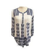 Pale Sky Top Womens S White Blue Aztec Pintuck Split Neck Tunic Boho Wes... - $33.42 CAD