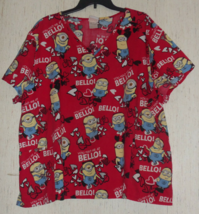 EXCELLENT WOMENS DESPICABLE ME &quot;YOU HAD ME AT BELLO!&quot; PRINT SCRUBS TOP  ... - £18.30 GBP