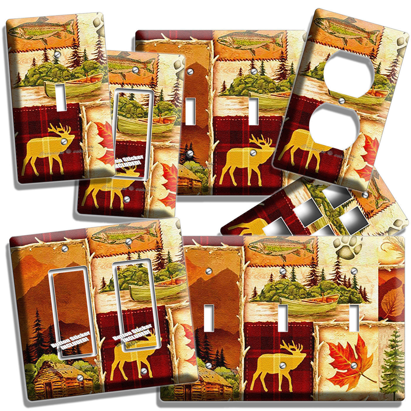 HUNTING CABIN FISHING MOOSE PATCHWORK LIGHT SWITCH OUTLET WALL PLATES ROOM DECOR