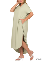 Zenana 1X Buttery Soft Brushed Stretch Jersey S/S Split Side  Midi  Dres... - $17.81