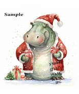 Christmas Hippopotamus Animal Wall Art Digital Download Nursery Art Prin... - £3.88 GBP