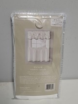 SKL Home Manor Window Tier Pair Curtain 58x13&quot; White Gray Buttons &amp; Trim - £16.62 GBP