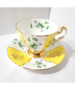 Adderley Violets Yellow Gold White Adderly Footed Cup + Saucer HTF Engla... - $87.72 CAD
