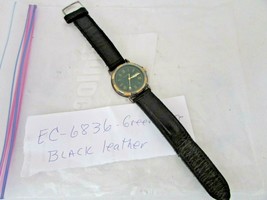 Fossil Mens Sport Watch EC-6836 Green Face Black Leather Band Date Lot D - £55.75 GBP