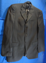 3 BUTTON DESIGNER DKNY CHARCOAL HEATHER GRAY PIN STRIPE SUIT JACKET 40L ... - $35.99