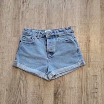 Forever 21 Button Fly High Rise Cuffed Denim Jean Shorts Sz 24 Blue 2.5&quot; Inseam - £12.75 GBP