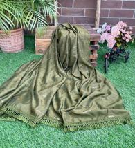 Green Dupatta Shawl, Abaya, Viscose Silk cotton blend Embroidered Fabric DP936 - £8.64 GBP