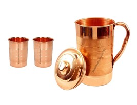 Copper Water Pitcher Jug Water Drinking Tumbler Glass Ayurveda Health Be... - $28.21+