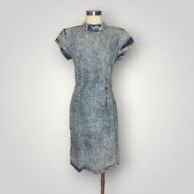 Vintage 1990s My Michelle Denim Dress Acid Wash Open Back Fitted USA 100% Cotton - £42.17 GBP