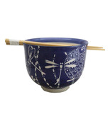 Auspicious Blue Tombo Dragonfly Ceramic Donburi Ramen Bowl With Chopstic... - $355.66 MXN