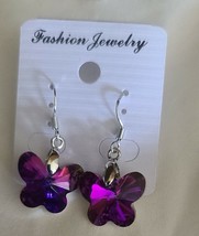 Multicolored ~ Resin ~ Butterfly ~ Silver Alloy ~ 1.5&quot; Dangle ~ Fashion Earrings - £11.76 GBP