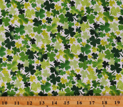 Cotton Lucky Green Four-Leaf Clovers on White Fabric Print by the Yard D562.35 - £23.42 GBP