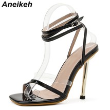 Aneikeh 2021 Summer New Sandals Women Shoes Transparent Color Matching Electropl - £38.31 GBP