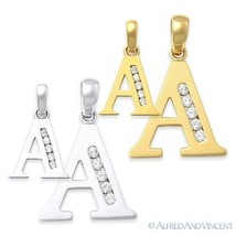 Initial Letter &quot;A&quot; Cubic Zirconia CZ Crystal Symbol Necklace Pendant in 14k Gold - £62.66 GBP+