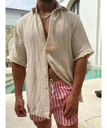 Men&#39;s Plus Size Raw Hem Button Down Collared Neck Shirt - $36.49