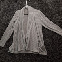 North River Cardigan Sweater Women Medium Gray Stripe Shawl Pockets Knit... - $8.60
