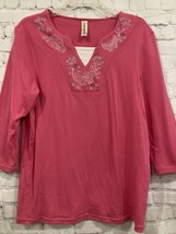 Decorated Originals Woman’s Pink Beaded embroidered Butterfly top Shirt Size L - $18.80