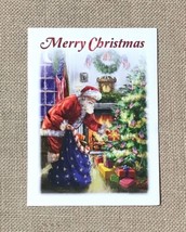Americana Patriotic Santa Claus with Stars And Stripes Sack Christmas Card - $3.76
