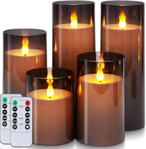 Gray Flickering Flameless Candles, Battery Operated Acrylic LED Pillar Candles w - £30.54 GBP