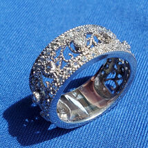 STERLING SILVER DESIGNER White CZ Filigree Wedding Band ETERNITY Ring Si... - $242.25