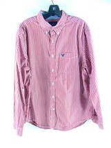 American Eagle Red Striped Long Sleeve Button Down Shirt XL - $24.74