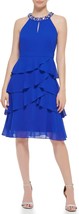 Jessica Howard Women&#39;s Cobalt Blue Chiffon Tiered Sleeveless Dress - Size: 16 - £13.09 GBP